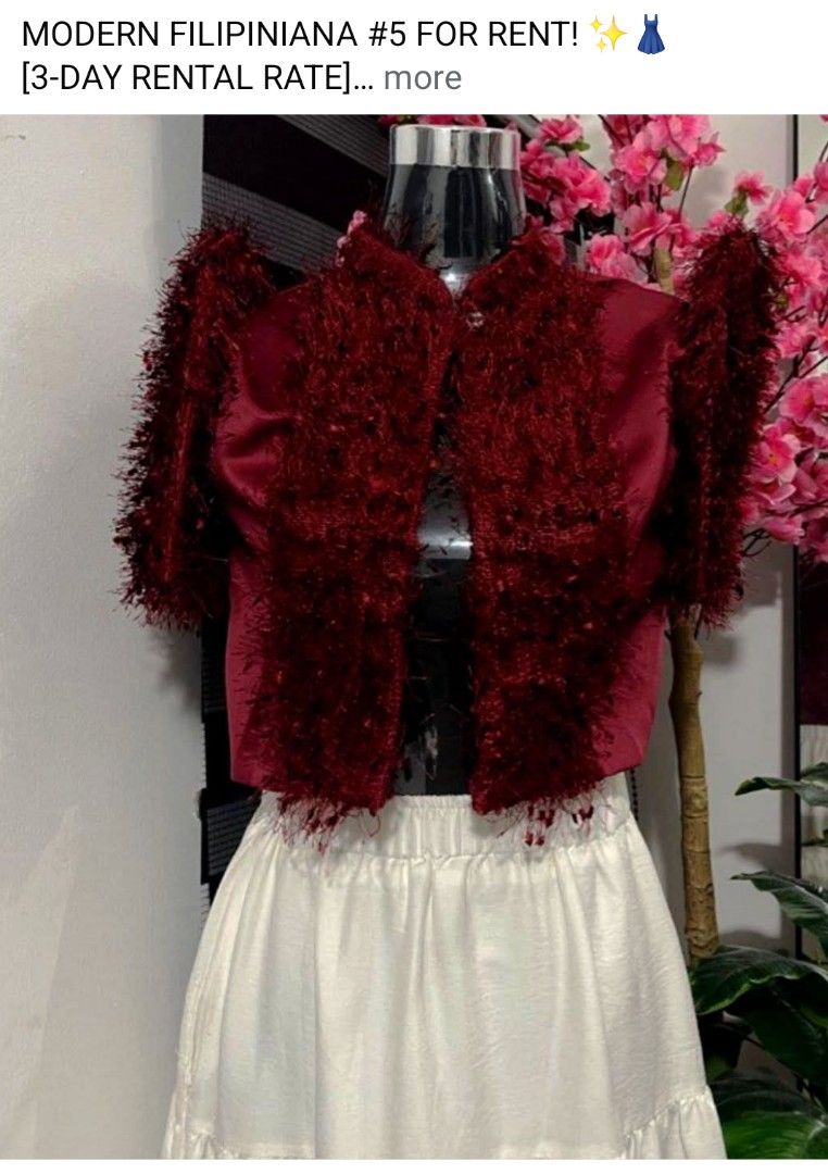 FOR RENT FILIPINIANA (Category: Traditional & Ethnic wear) located in Valenzuela. Submitted by justgorjas (Listing ID 1470935262, Image 1). Description: 250 RENT ‼️ (3-DAYS) PLEASE READ ALL. LOCATION: MALANDAY VALENZUELA CITY (Please check the sf thru lalamove before messaging me) MODERN FILIPINIANA FOR RENT! ✨👗 [3-DAY RENTAL RATE] Perfect for: 🎓Graduation / Pictorial 🪪Oath Taking Ceremonies 🏫School & Cultural Events 🗄️Corporate, Formal & Go