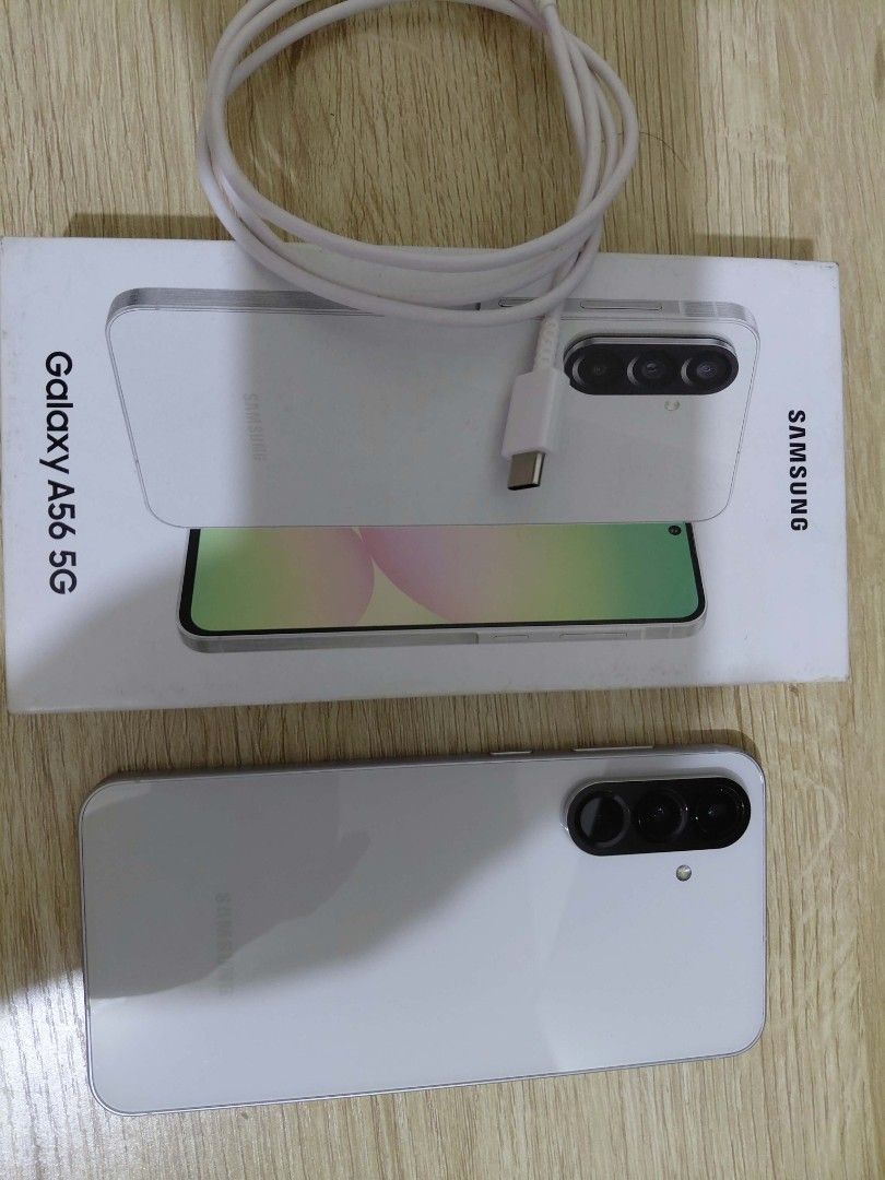 For sale Samsung A56 (Category: Samsung) located in Caloocan City. Submitted by kb128 (Listing ID 1471047479, Image 2). Description: For Sale Samsung A56 5G 8/128 50mp OIS camera 12mp HDR front cam 5000mAh battery No issue 98% smooth With box With cable and charger With free case Not finance No receipt Unli reset You can check the unit. North caloocan or Fairview QC.