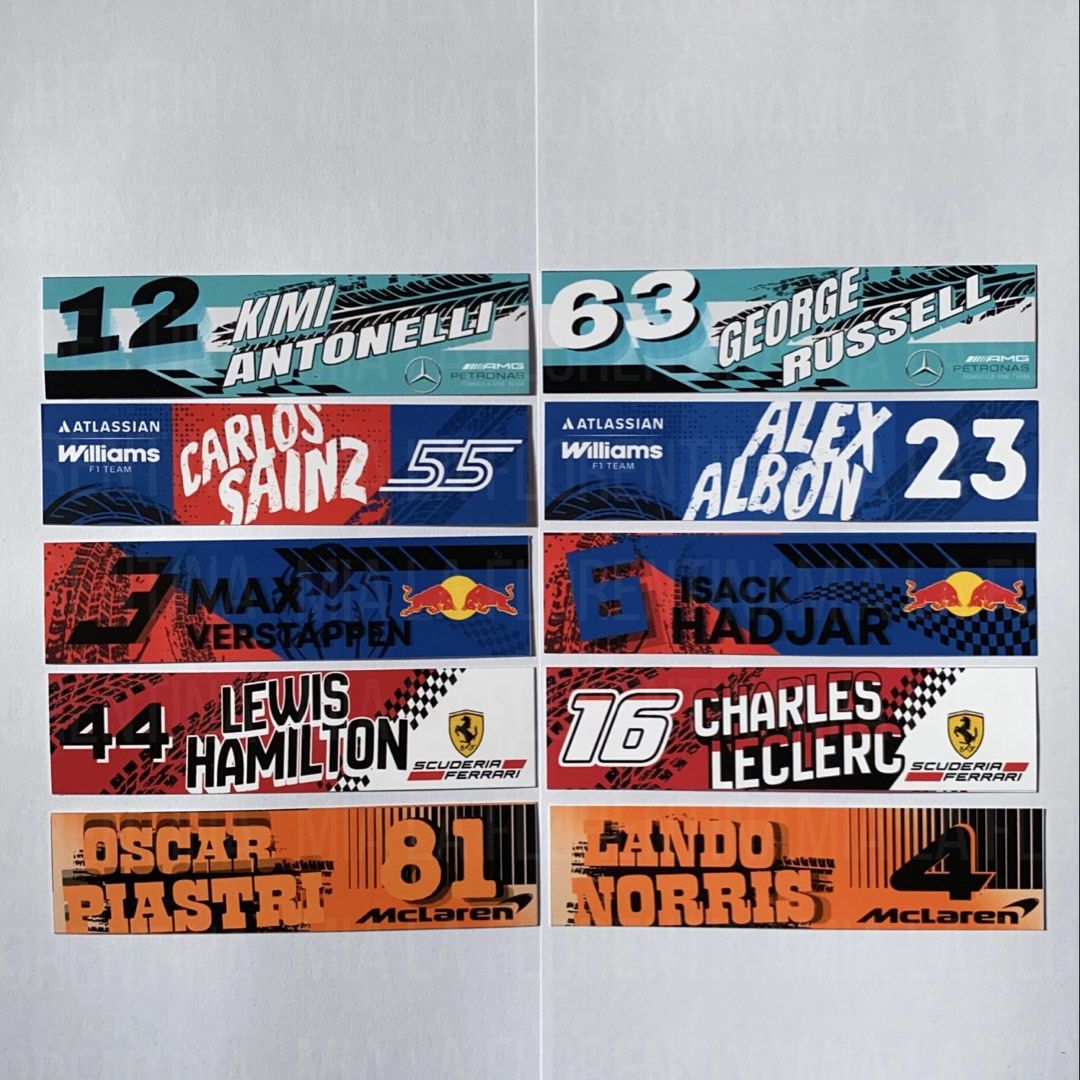 Formula 1 custom driver's name & number sticker (Category: Emblem, Sticker and Decals) located in Manila. Submitted by mialaflorentina (Listing ID 1471009378, Image 1). Description: Hello F1 Fans! Want your favorite driver's sticker including their number & Team? Available 10 Teams! For only ₱25 (Edited typo), must know it is Waterproof but not scratchproof! Kindly PM me if interested for further details🤗 Pcs available: VER - 11 ISA - 5 HAM - 11