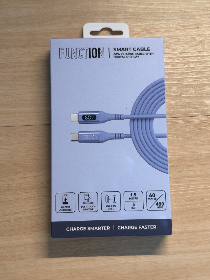 FUNCTION101 60W Smart Cable (Category: Chargers & Cables) located in Quezon City. Submitted by rewear.ky (Listing ID 1470993214, Image 1). Description: sealed / unopened 1.5M Light blue.