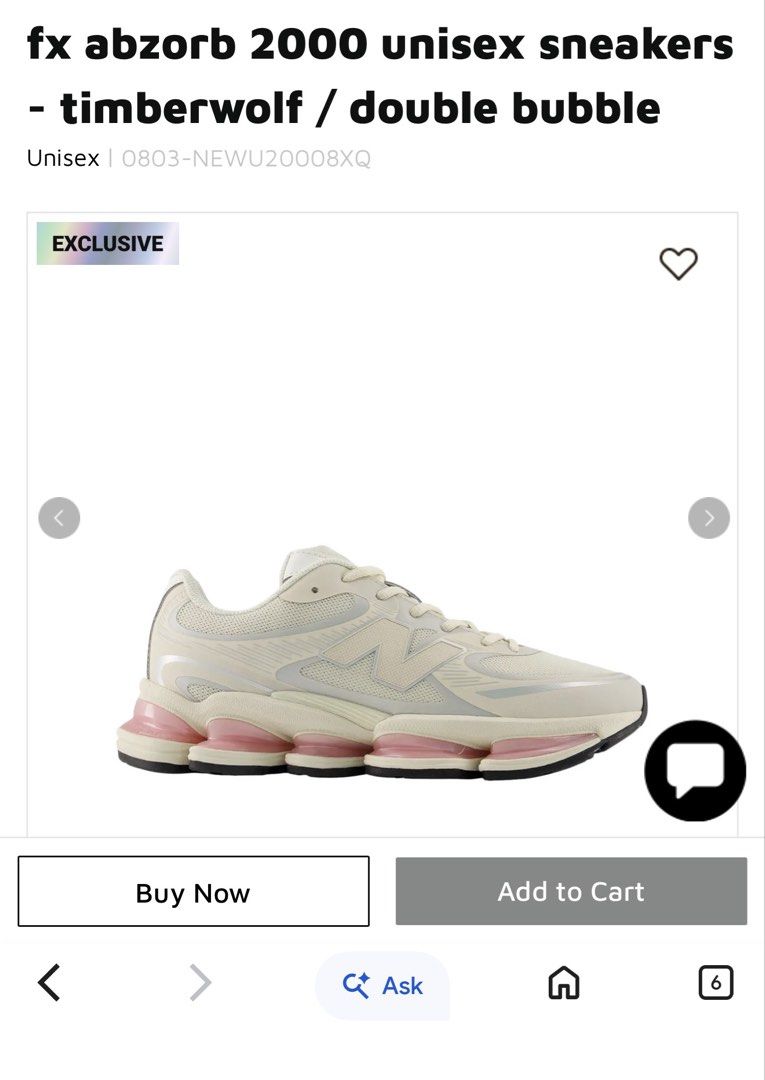fx abzorb 2000 unisex sneakers timberwolf double bubble (Category: Sneakers) located in Rizal. Submitted by wiseriver_500735 (Listing ID 1471044513, Image 1). Description: - Unisex chunky sneakers in Timberwolf and Double Bubble - Eye-catching pink bubble cushioning along the sole - Breathable mesh upper panels with durable synthetic overlays - Classic N logo branding on the side - Secure lace-up closure - Ideal and comfortable daily pair for wal