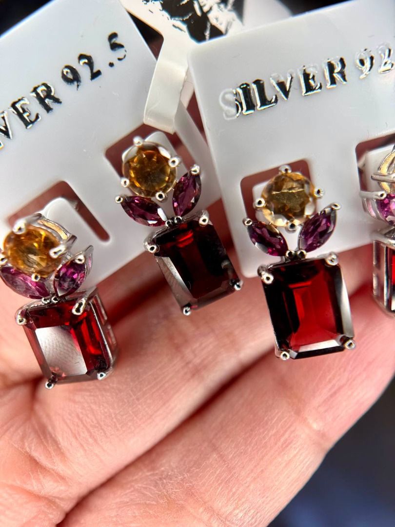 Garnet & Citrine in 925 Silver Earrings (Category: Earrings) located in Baguio. Submitted by asna_taku (Listing ID 1471026755, Image 2). Description: ❤️ Garnet & Citrine in 925 Silver Earrings 💛 Bold, beautiful, and full of color! ✨ The rich red garnet paired with golden citrine and pink gemstone accents creates a gorgeous, luxurious look. ❤️ Garnet symbolizes passion and strength 💛 Citrine is associated with abundance and prosperity Brand-new 