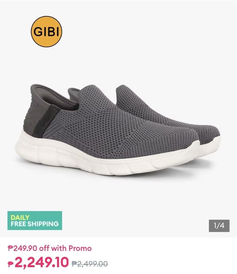 Gibi Gray Knit Slip-On Shoes Featherlight (Category: Casual Shoes) located in Manila. Submitted by _mlb94 (Listing ID 1470983877, Image 2). Description: Gibi Slide On (Hands-free) •Ultralight basic sneakers with leather Gibi tab •Mesh •Ultra breathable •Easy slip on •With removable insoles •PU outsole •Lightweight •Outsole height: 3.5 cm •VERY COMFORTABLE!! Perfect for daily use ☁️ RFS: Decluttering, still in perfect condition. Used less than 5 t