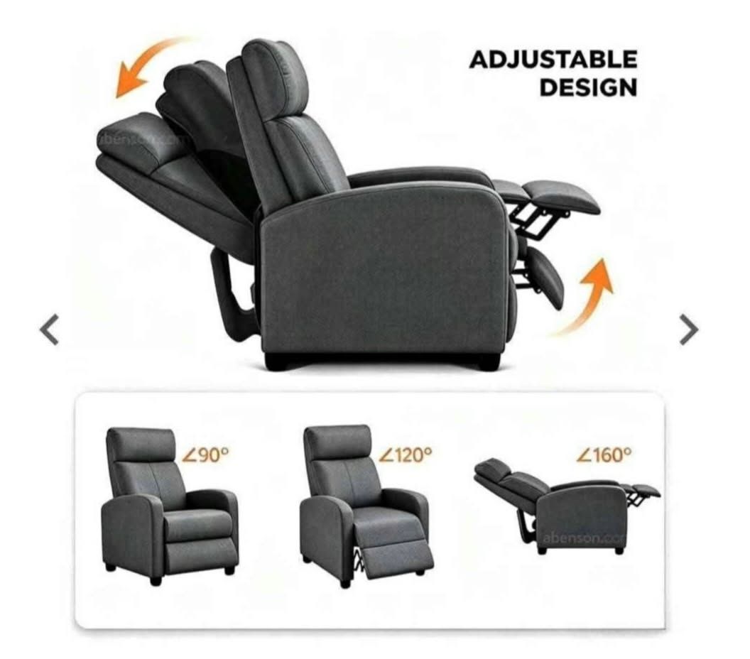 Gray Recliner Chair (Category: Chairs) located in Angeles City. Submitted by jhambalatb98248 (Listing ID 1470936187, Image 2). Description: - BRAND NEW WITH BOX UNOPENED - Color: Dark Gray - Adjustable Recline: 90, 120, and 160 degrees for ultimate comfort - Built-in Feature: Footrest extends out for full-body relaxation - Build: Solid support frame with thick, comfortable cushioning - Ideal For: Living room lounging, bedroom reading, or relaxing