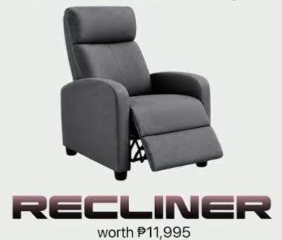 Gray Recliner Chair (Category: Chairs) located in Angeles City. Submitted by jhambalatb98248 (Listing ID 1470936187, Image 1). Description: - BRAND NEW WITH BOX UNOPENED - Color: Dark Gray - Adjustable Recline: 90, 120, and 160 degrees for ultimate comfort - Built-in Feature: Footrest extends out for full-body relaxation - Build: Solid support frame with thick, comfortable cushioning - Ideal For: Living room lounging, bedroom reading, or relaxing