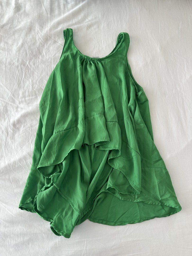 green zara layered ruffle tank top (Category: Sleeveless) located in Quezon City. Submitted by 49diam (Listing ID 1470955271, Image 1). Description: never used sf shouldered by buyer.