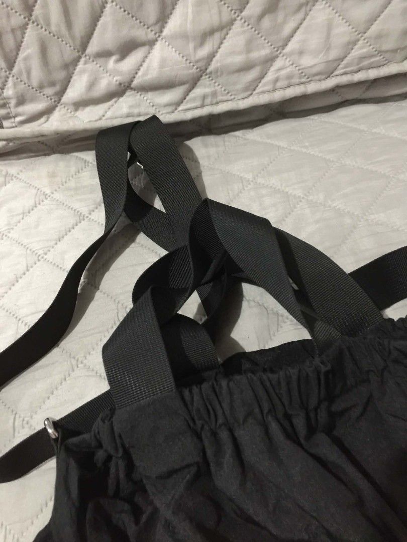 GU JAPAN Black Shoulder Bag (Category: Shoulder Bags) located in Muntinlupa City. Submitted by prelovedbyanney (Listing ID 1471089902, Image 2). Description: TWICE USED FROM GU JAPAN NO FLAWS - Color: Classic black - Material: Durable and lightweight nylon - Closure: Gathered top drawstring - Straps: Sturdy, adjustable black webbed shoulder straps with silver-tone hardware - Style: Casual everyday use, great for quick errands or travel - Conditio