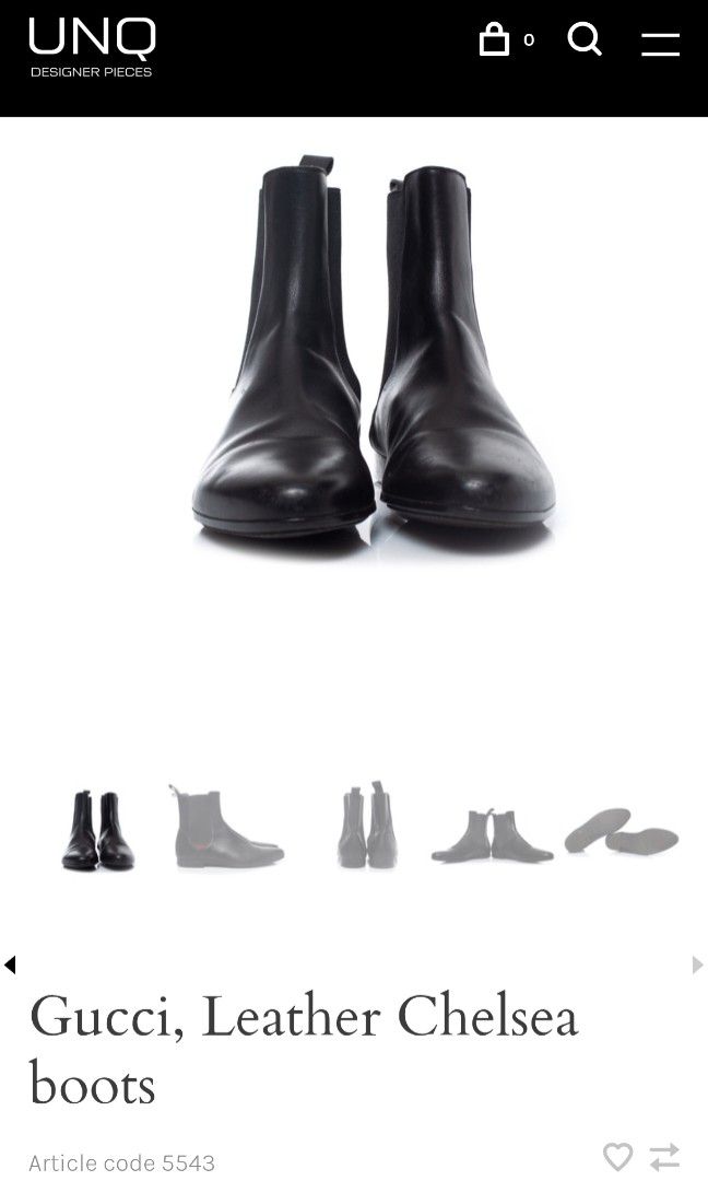 Gucci leather Chelsea boots (Category: Boots) located in Puerto Princesa. Submitted by lotsstuff (Listing ID 1470957235, Image 1). Description: size 41.5 men fits 8.5 men excellent condition price 3499+sf.
