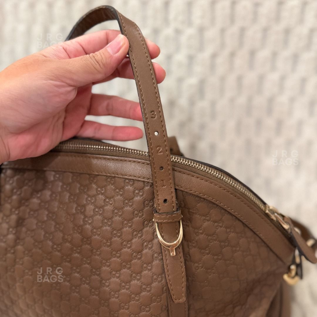 Gucci Micro Guccissima Brown Leather Shoulder Bag (Category: Luxury Bags & Wallets) located in Paranaque City. Submitted by juliasmomsy (Listing ID 1471056913, Image 3). Description: Selling my pre-loved bags! :) - Authentic Gucci Dome Micro Guccissima Brown Leather Shoulder Bag - SIZE: L: 36 cm, H: 27 cm, W: 17 cm, Handle Drop: 12 cm, Strap: 118cm - COLOR: Brown - MATERIAL: Leather - HARDWARE: Gold-toned hardware with protective bottom feet - ST