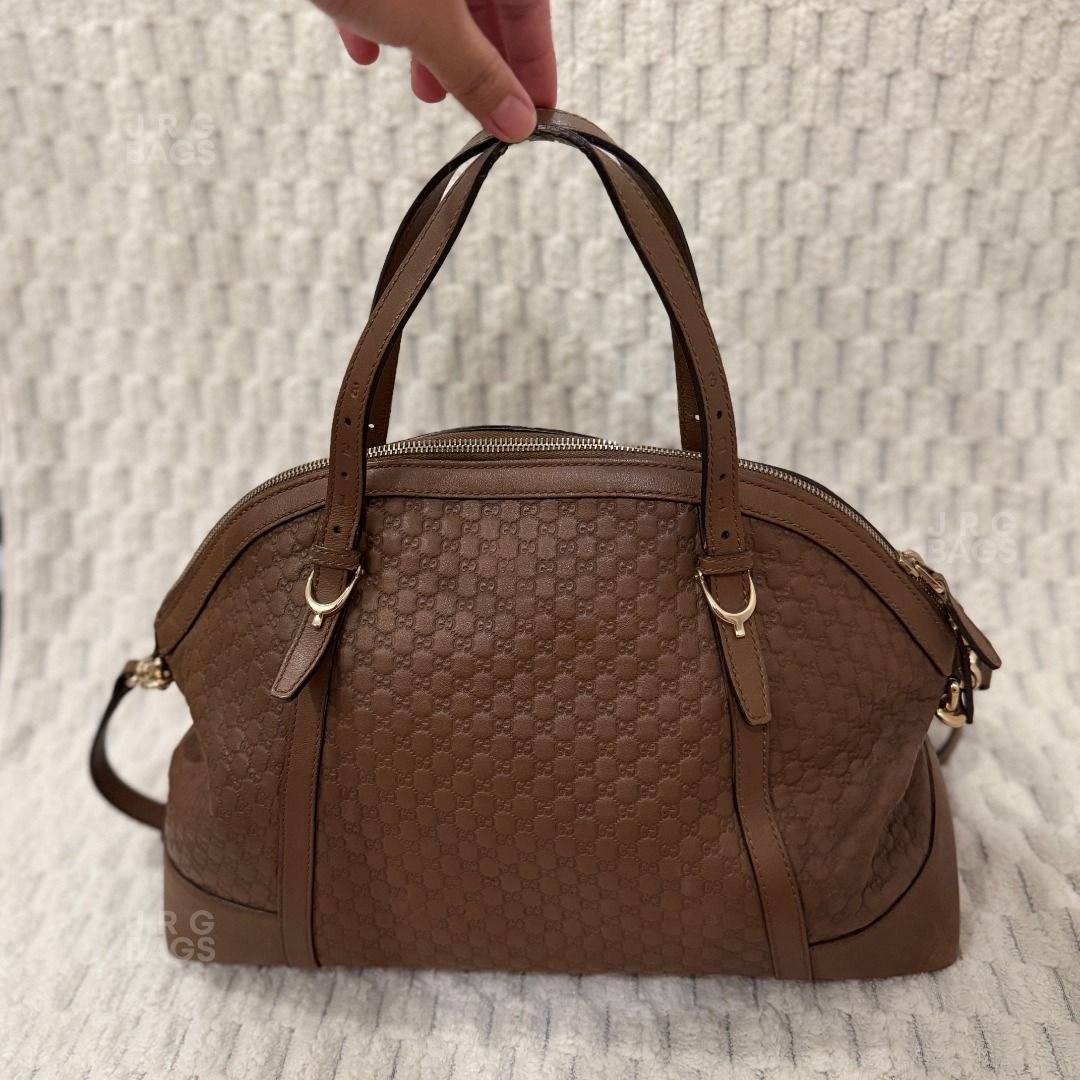 Gucci Micro Guccissima Brown Leather Shoulder Bag (Category: Luxury Bags & Wallets) located in Paranaque City. Submitted by juliasmomsy (Listing ID 1471056913, Image 2). Description: Selling my pre-loved bags! :) - Authentic Gucci Dome Micro Guccissima Brown Leather Shoulder Bag - SIZE: L: 36 cm, H: 27 cm, W: 17 cm, Handle Drop: 12 cm, Strap: 118cm - COLOR: Brown - MATERIAL: Leather - HARDWARE: Gold-toned hardware with protective bottom feet - ST