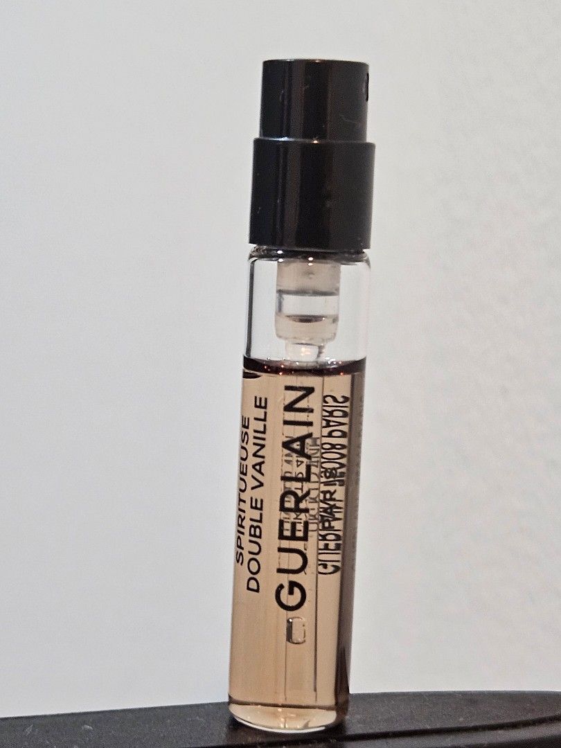Guerlain Spiritueuse Double Vanille Eau de Parfum Sample (Category: Fragrance & Deodorants) located in Los Banos. Submitted by acleancloset (Listing ID 1471057915, Image 2). Description: - Guerlai Spiritueuse Double Vanille Eau de Parfum - Size: 2ml (0.06 fl oz) - Condition: Brand new, unused trial vial in original white retail box - Origin: Made in France.