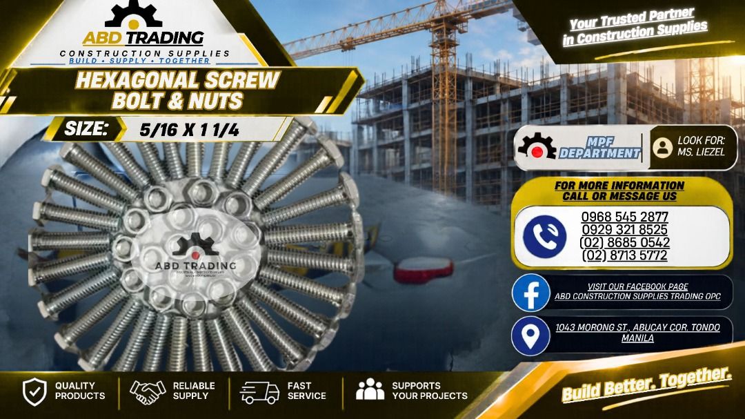 HEXAGONAL SCREW BOLT & NUTS (Category: Construction Tools & Equipment) located in Manila. Submitted by _abdtrading (Listing ID 1470953190, Image 1). Description: .