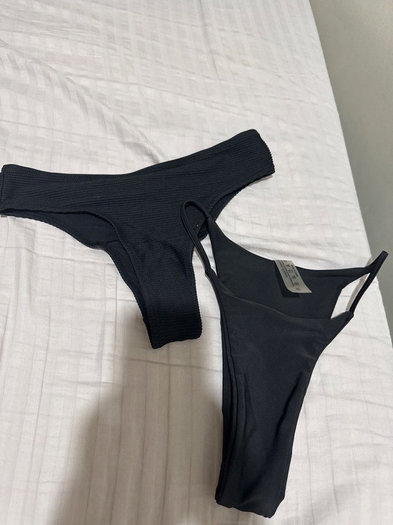 H&M Black Bikini Bottom & shein (Category: Bikinis & Swimsuits) located in Bacoor. Submitted by decluterwithellie8 (Listing ID 1471061573, Image 1). Description: - Set of 2 versatile black bikini bottoms - Piece 1: H&M textured ribbed style, Size EUR 34 / US 2 - Piece 2: Smooth fabric style, Size XS shein - Minimalist solid black design, easy to mix and match with any top - Standard comfortable swimwear material Pag per pc H&m 450 Shein 120 .