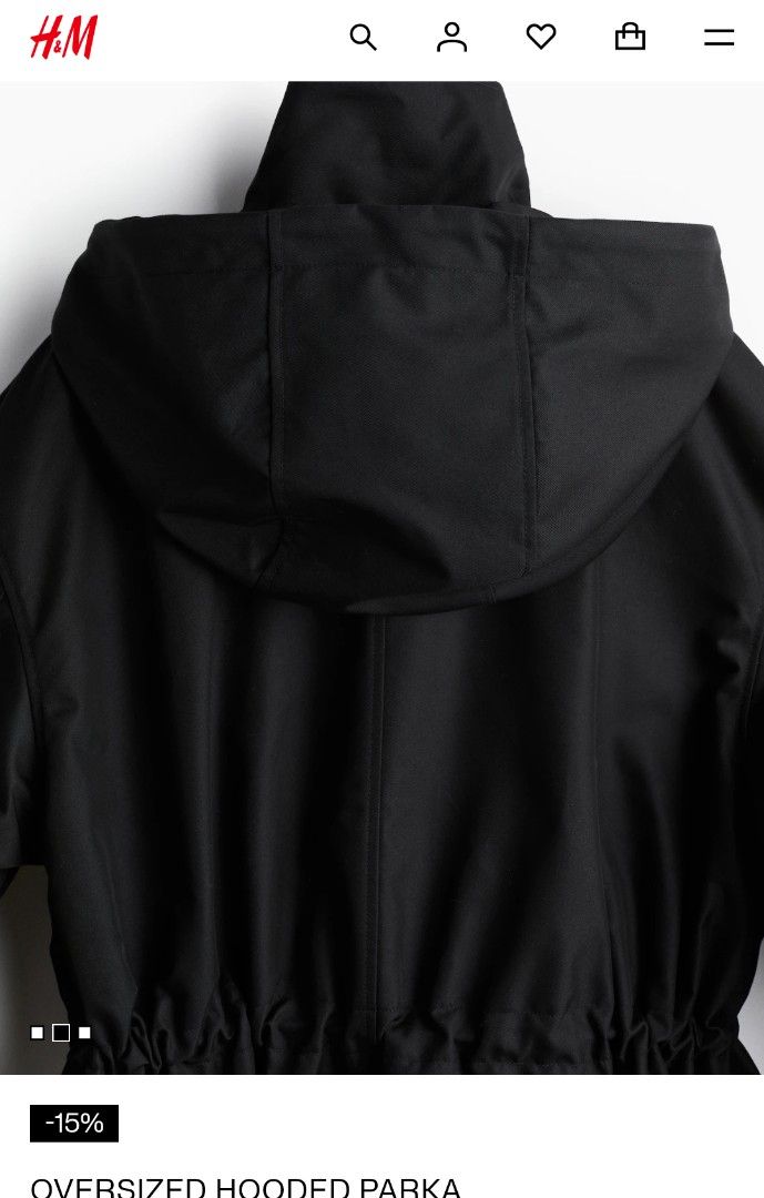 H&M Black Hooded Parka (Category: Coats, Jackets and Outerwear) located in Quezon City. Submitted by chph1st (Listing ID 1471059779, Image 2). Description: large on tag but runs very big can fit up to xxl..