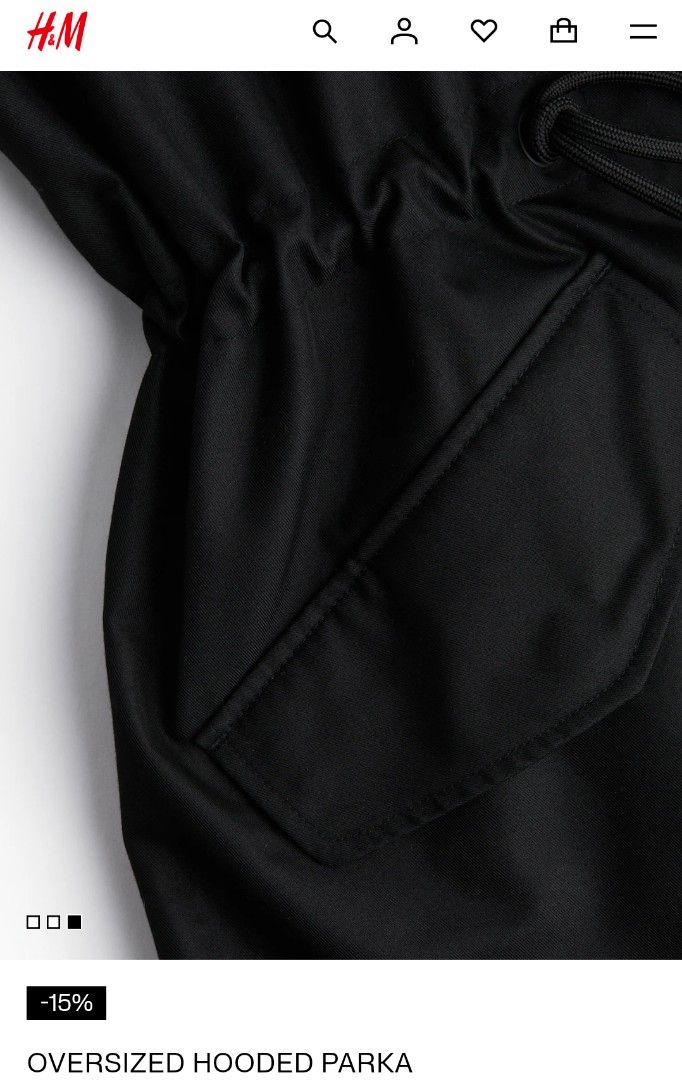 H&M Black Hooded Parka (Category: Coats, Jackets and Outerwear) located in Quezon City. Submitted by chph1st (Listing ID 1471059779, Image 3). Description: large on tag but runs very big can fit up to xxl..