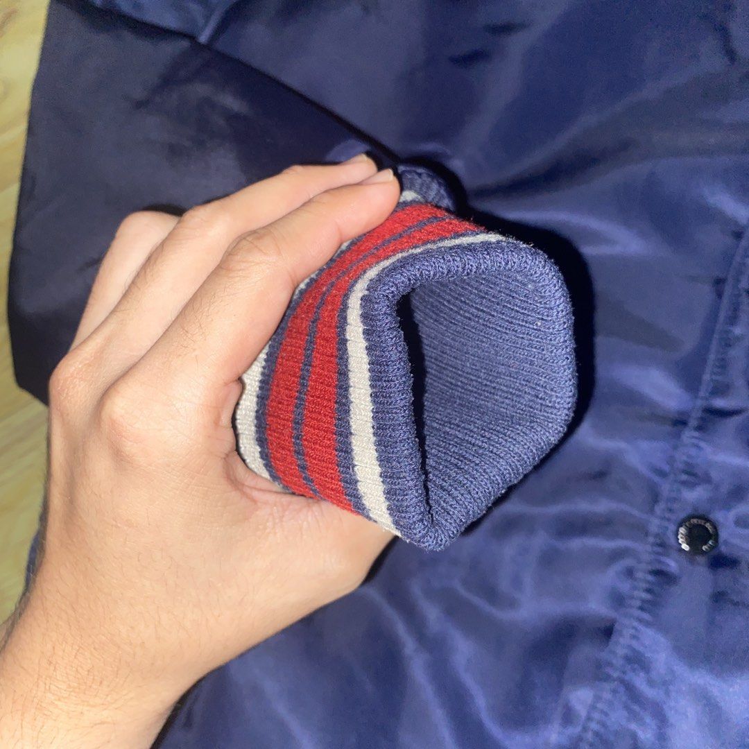 H&M Divided Navy Blue Hooded Varsity Bomber Jacket (Category: Coats, Jackets and Outerwear) located in Aroroy. Submitted by rewear_r3volution (Listing ID 1471074350, Image 3). Description: Size Medium on tag Color: 10/10 Issues: N/A Dimensions: .