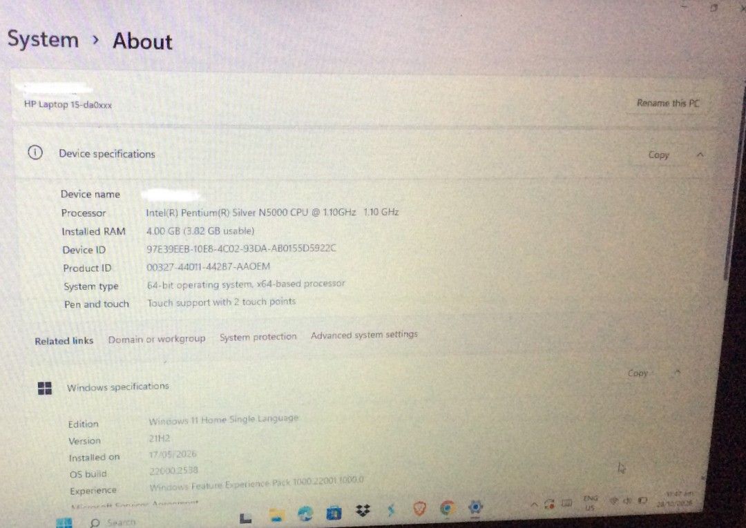 Hp Laptop (Category: Laptops & Notebooks) located in Bongabong. Submitted by kittykatttttttt (Listing ID 1470968697, Image 1). Description: RUSH SALE!!! HP NOTEBOOK RFS: Need funds for OJT 500GB HDD 4GB RAM -CAN EDIT DOCU, MAY MICROSOFT OFFICE -CAN SEARCH ONLINE - CAN BINGE WATCH ON NETFLIX, MOVIEBOX, BILIBILI, AND OTHER STREAMING APPS -CAN USE ONLINE -OKAY NA OKAY ANG WIFI, BLUETOOTH, AND OTHERS -MINSAN YUNG LETTER D HINDI NAGANA PERO MINSAN OKA