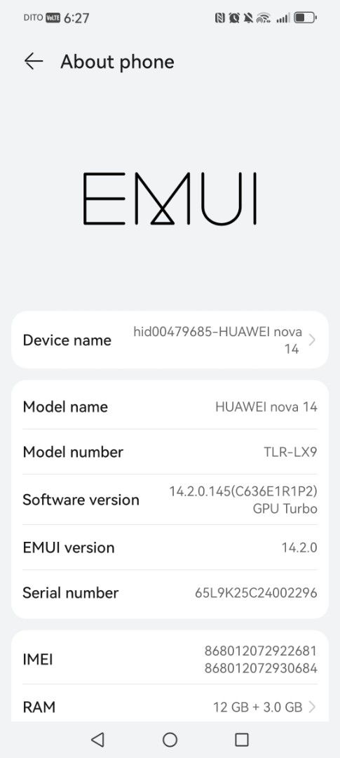 Huawei Nova 14 (Category: Huawei) located in Caloocan City. Submitted by renan.032180 (Listing ID 1471034844, Image 3). Description: 100% smooth 100% Battery Specs sa Pictures provided No Issue Complete set with receipt With Original Case and Screen protector Better to check First prior on purchase Contact 09935614251 .