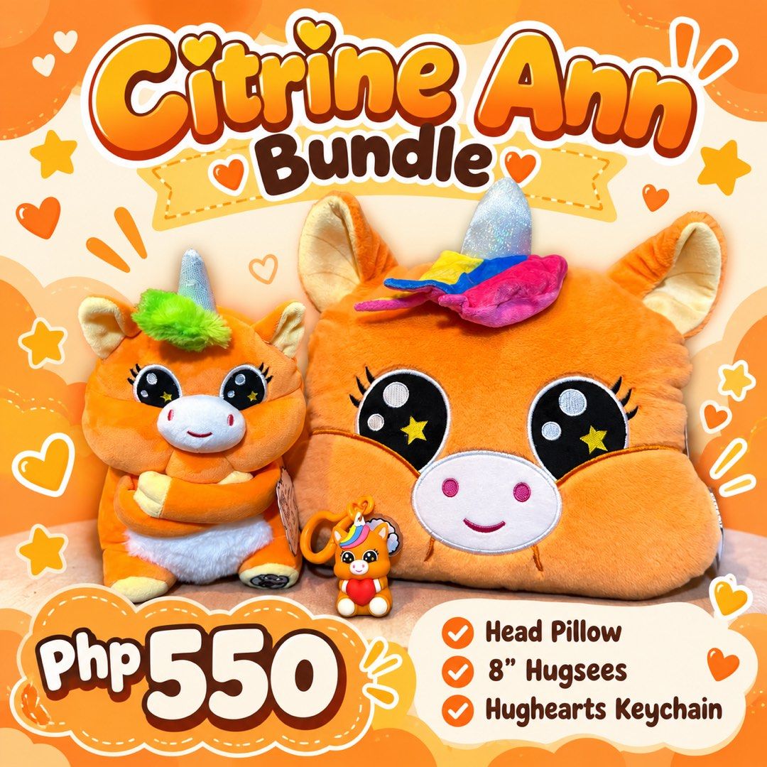 Hugsees Citrine Ann (Category: Plushies & Soft Toys) located in Malolos. Submitted by mommy_toyang1628 (Listing ID 1471037130, Image 1). Description: Consists of Head pillow, 8” Hugsees and Hughearts Keychain.