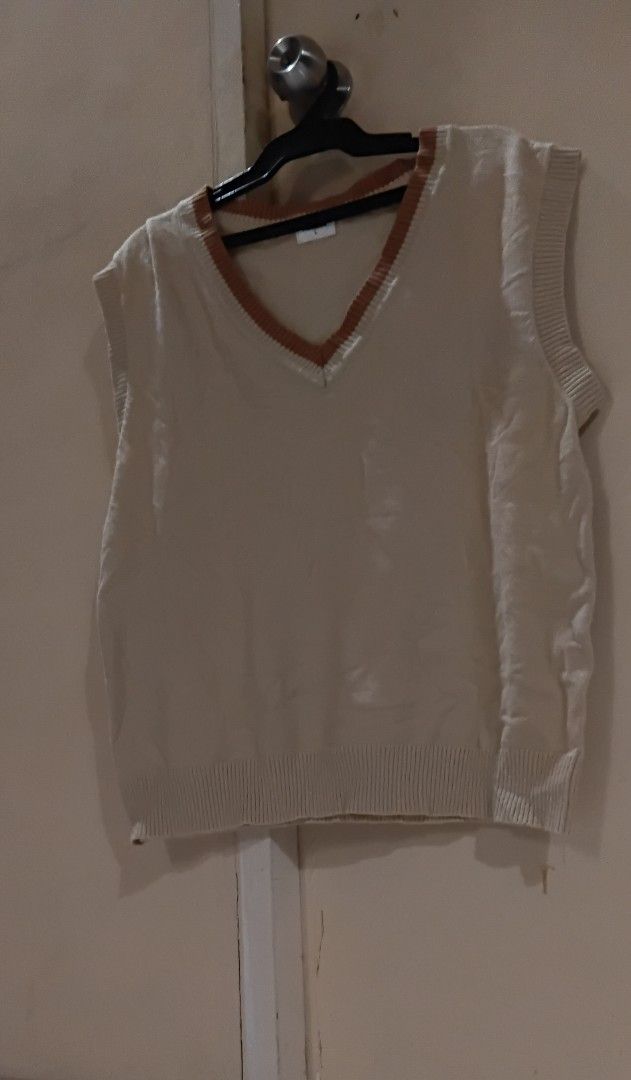 HUMAN Beige V-Neck Sweater Vest (Category: Vests) located in Las Pinas. Submitted by randomstuff.ph (Listing ID 1471058986, Image 1). Description: HUMAN Beige V-Neck Sweater Vest MEASUREMENTS: ~18" pit to pit, ~21.5" length SIZE: Large MATERIAL: 50% Viscose, 20% Polyester, 20% Polyamide CONDITION: Clean, tags still intact YEAR BOUGHT: 2024.
