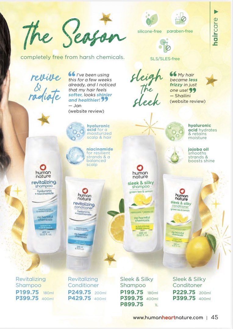 Human Nature Revitalizing Shampoo 180ml / 400ml (Category: Hair) located in Muntinlupa City. Submitted by tinry (Listing ID 1470949391, Image 1). Description: Prices posted in the pictures.