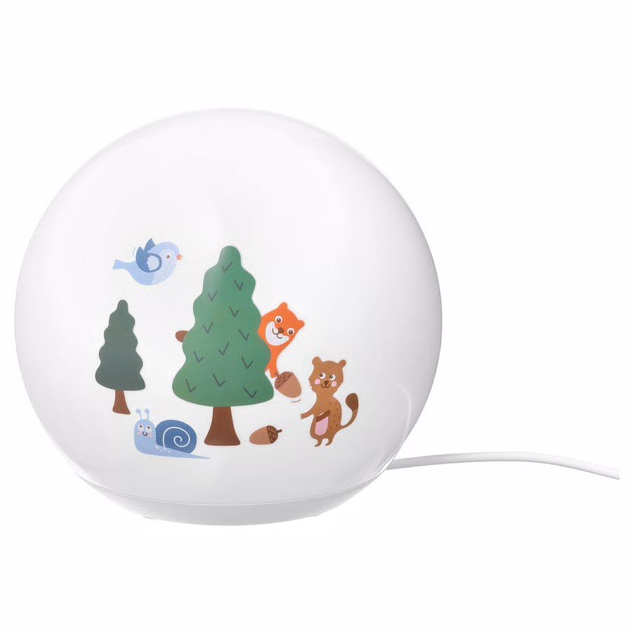 IKEA Brummig Kids LED Table Night Light Lamp (Category: Lighting) located in Quezon City. Submitted by a_t_g (Listing ID 1470989278, Image 2). Description: Original price: Around ₱1,300 RFS: My kid prefers to keep the lights out while sleeping. Only tested, never used. Why get it: This lamp features adorable forest animal images and a soft, ambient glow ideal for children's bedtime routines. .