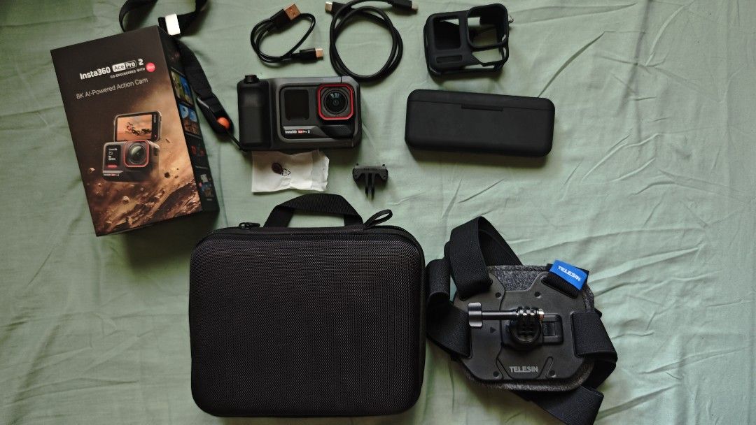 Insta360 Ace Pro 2 Xplorer Grip Pro Kit (Category: Video Cameras) located in Manila. Submitted by mightystorm.2576c3 (Listing ID 1470957056, Image 1). Description: - Insta360 Ace Pro 2 action camera bundle - Includes Xplorer Grip Pro kit - Includes Telesin quick-release vest chest strap - Includes Palo dual charger with extra batteries - Includes motorcycle helmet chin strap mount - Includes large carrying case -includes kingston 256 gb memory ca