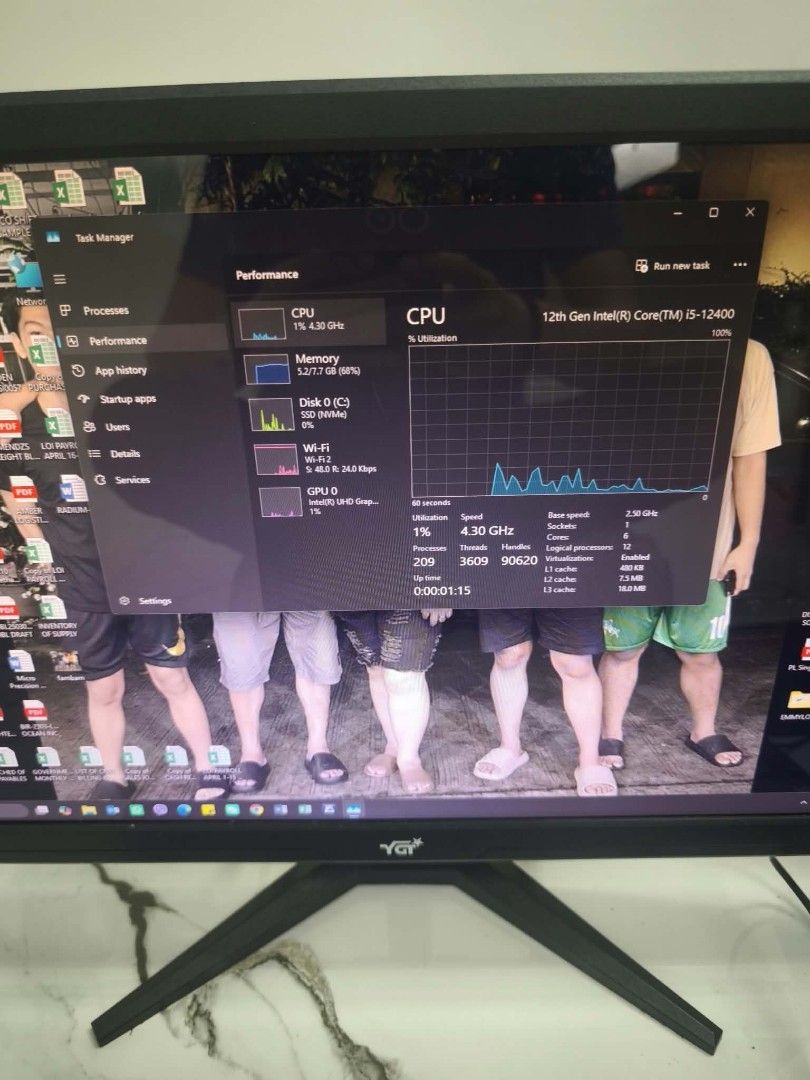 Intel i5-12400 Desktop PC with Monitor, Keyboard and Mouse (Category: Desktops) located in Caloocan City. Submitted by roselpaddayuman87 (Listing ID 1471052257, Image 3). Description: Desktop Computer Intel Core i5 12th gen Windows 11 8GB memory 512GB SSD Intel UHD Graphics No issue No history of repair Makinis Goods for student Goods for Office work Ms office included Ready to use Inclusions: - Cpu - 22 inch monitor - Keyboard - Mouse - AVR - Po