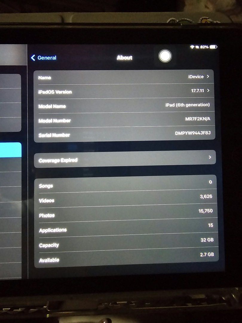 IPAD 6th GENERATION (Category: iPad) located in Caloocan City. Submitted by abhieeeee (Listing ID 1471098281, Image 3). Description: ✨ UNIT DETAILS: • Model: iPad 6th Generation • Storage: 32GB • Display: 9.7-inch Retina Display • Connectivity: Wi-Fi + Cellular • iPadOS: 17.7.11 • Battery: 82% Battery Health • Camera: Front & Back Camera • Comes with: Stylus Pen 🖊️ • Condition: Well-maintained and fully functional.