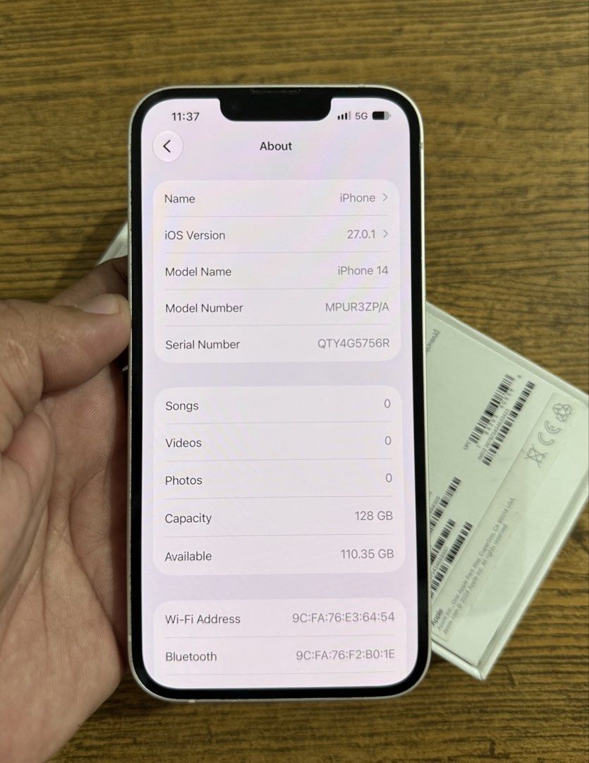 iPhone 14 128GB any sim / openline (Category: iPhone 14 Series) located in Manila. Submitted by noah4short (Listing ID 1471099629, Image 3). Description: For sale ❗️ iPhone 14 128GB Openline Price 19,500 fixed No issue no issue no issue True tone working Face id working 92BH (super kunat ng battery) No history of repair ZP variant/local variant Purchase from apple store Inclusion : orig box same serial with phone and orig charger Dm me for more d