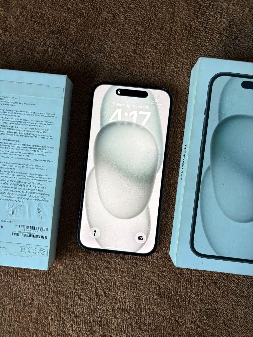 iphone 15 128gb rush forsale!! (Category: iPhone 15 Series) located in Quezon City. Submitted by waveydlorean (Listing ID 1470980375, Image 2). Description: iphone 15 128gb | black DETAILS: • NTC APPROVED 🇵🇭 • 128gb • no sim restrictions ( anysim ) • working icloud truetone & face id • all working no issue and no icloud issue! • underwarranty til ( 5/26/27 ) next year! • 97% battery ( original ) ✅ • cycle count ( 2** ) • ios version ( 26.6 ) • 