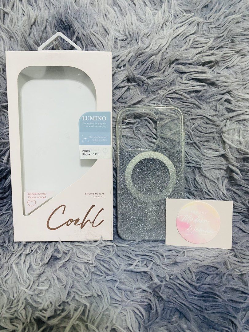 Iphone 15 Pro case (Category: Cases & Sleeves) located in Antipolo. Submitted by 3shaqd (Listing ID 1470996388, Image 2). Description: Brand: Coehl Model: Lumino Color: Sparkling Silver Unit: Iphone 15 Pro Comes in original packaging with reusable screen cleaner. 📍 Antipolo City 💰 Unionbank / GoTyme 🛵 Lalamove c/o buyer.