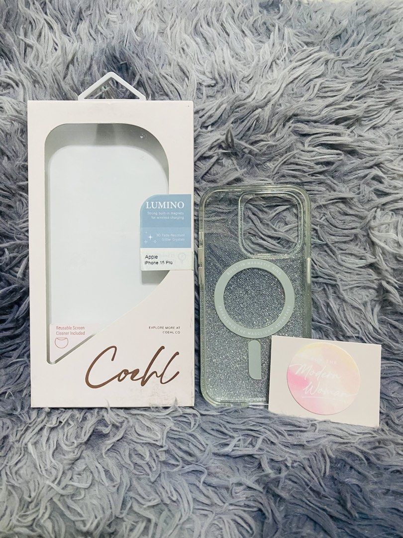 Iphone 15 Pro case (Category: Cases & Sleeves) located in Antipolo. Submitted by 3shaqd (Listing ID 1470996388, Image 3). Description: Brand: Coehl Model: Lumino Color: Sparkling Silver Unit: Iphone 15 Pro Comes in original packaging with reusable screen cleaner. 📍 Antipolo City 💰 Unionbank / GoTyme 🛵 Lalamove c/o buyer.