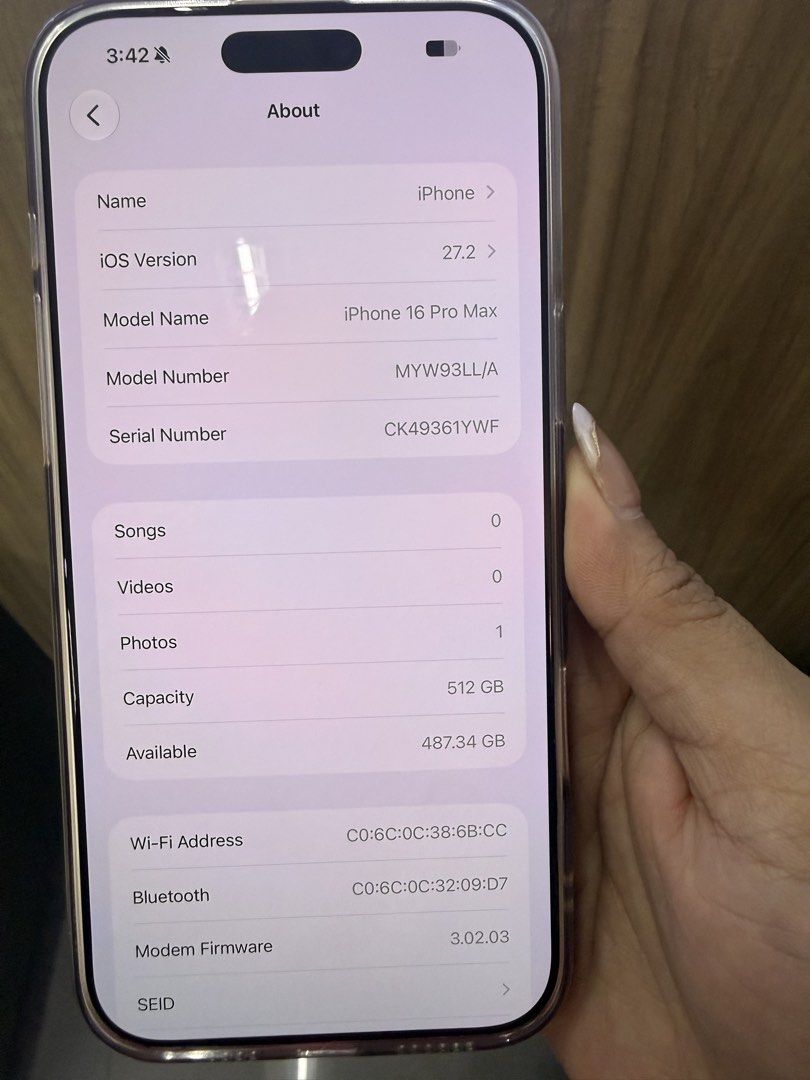 IPHONE 16 Promax 512GB (esim only) (Category: iPhone 16 Series) located in Mandaluyong City. Submitted by mhaldita062824 (Listing ID 1471011319, Image 1). Description: For Sale!!! IPhone 16 Promax 512gb (Esim Only) 90% Battery Health Cycle Count 661 Color Dessert Titanium Slightly Use Pwede sa maarte No box Unit Only 48k Nego pa PM lang ❤️.