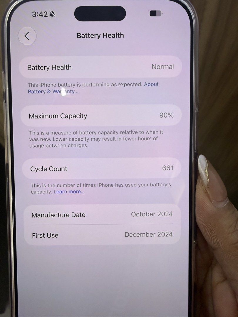 IPHONE 16 Promax 512GB (esim only) (Category: iPhone 16 Series) located in Mandaluyong City. Submitted by mhaldita062824 (Listing ID 1471011319, Image 3). Description: For Sale!!! IPhone 16 Promax 512gb (Esim Only) 90% Battery Health Cycle Count 661 Color Dessert Titanium Slightly Use Pwede sa maarte No box Unit Only 48k Nego pa PM lang ❤️.