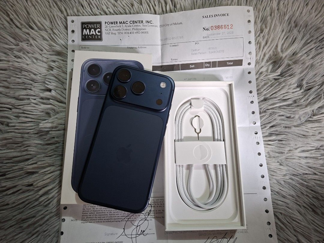 iPhone 17 PRO 256gb Complete Package With Receipt From Power Mac (Category: iPhone 17 Series) located in Pasig City. Submitted by jesthar (Listing ID 1471030042, Image 1). Description: For Sale iPhone 17 PRO 256gb Deep Blue Factory Unlocked (openline to all networks) 100% Smooth 100% Battery Health/ 5 Cycle Count 1 Year Apple Warranty Till Sept 27 2027 With Official Receipt From Power Mac Ntc Approved Temperd Glass Installed Worth 1,490 Complete 