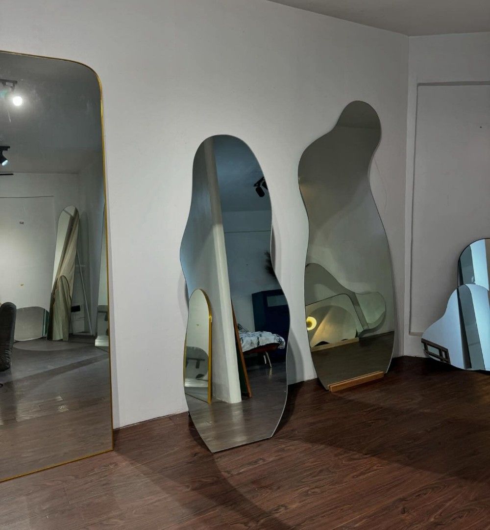 Irregular Asymmetrical Full Length Standing Mirror (Category: Mirrors) located in Manila. Submitted by zeruve_mirrors (Listing ID 1471075033, Image 1). Description: - Trendy wavy full-length mirror with a unique asymmetrical shape - Sturdy and High Quality manufactured materials - Perfect statement piece for bedrooms, entryways, or living spaces - Modern aesthetic designed to lean against the wall - For pick-up or delivery within Metro Manila -Ca