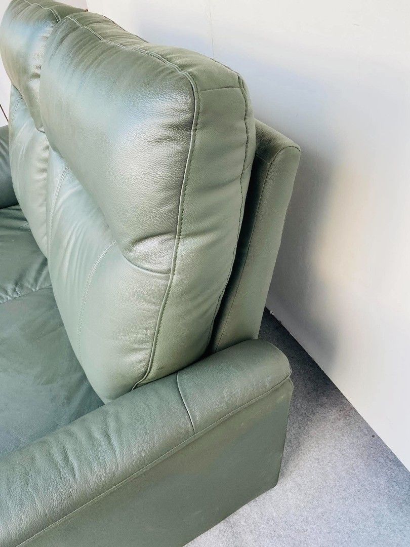 JAPAN SURPLUS" 2-SEATER HIGHBACK DARK GREEN LEATHER SOFA (Category: Sofas) located in Manila. Submitted by adrian_ocean (Listing ID 1470937505, Image 3). Description: "JAPAN SURPLUS" 2-SEATER HIGHBACK DARK GREEN LEATHER SOFA SIZE: 56L" x 36W" x 16Sh" x 37H" inches (AS-IS ITEM) IN GOOD CONDITION.
