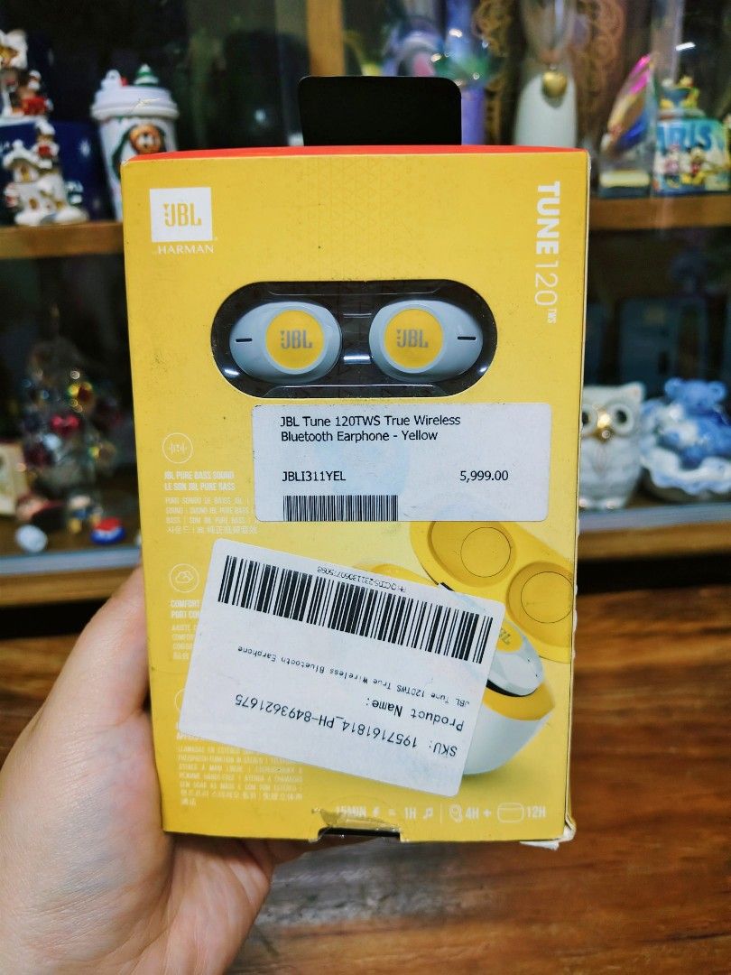JBL Tune 120TWS True Wireless Earphone (Category: Earphones) located in Baguio. Submitted by mljhardtoy (Listing ID 1471040687, Image 2). Description: - Authentic JBL Tune 120TWS True Wireless Earphones (Yellow) - Signature JBL Pure Bass Sound with zero cables - Red Dot Award 2019 Winner - Up to 16 hours of total battery life (earphones + charging case) - Reliable Bluetooth connectivity - Includes original box, charging cable, and quick start gui