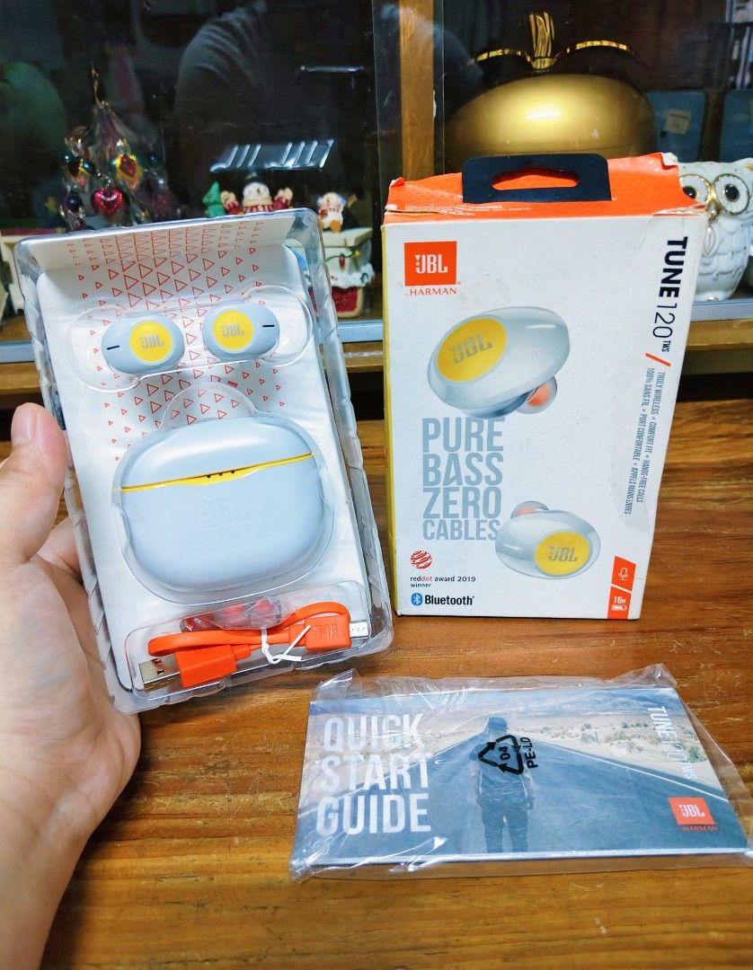JBL Tune 120TWS True Wireless Earphone (Category: Earphones) located in Baguio. Submitted by mljhardtoy (Listing ID 1471040687, Image 3). Description: - Authentic JBL Tune 120TWS True Wireless Earphones (Yellow) - Signature JBL Pure Bass Sound with zero cables - Red Dot Award 2019 Winner - Up to 16 hours of total battery life (earphones + charging case) - Reliable Bluetooth connectivity - Includes original box, charging cable, and quick start gui
