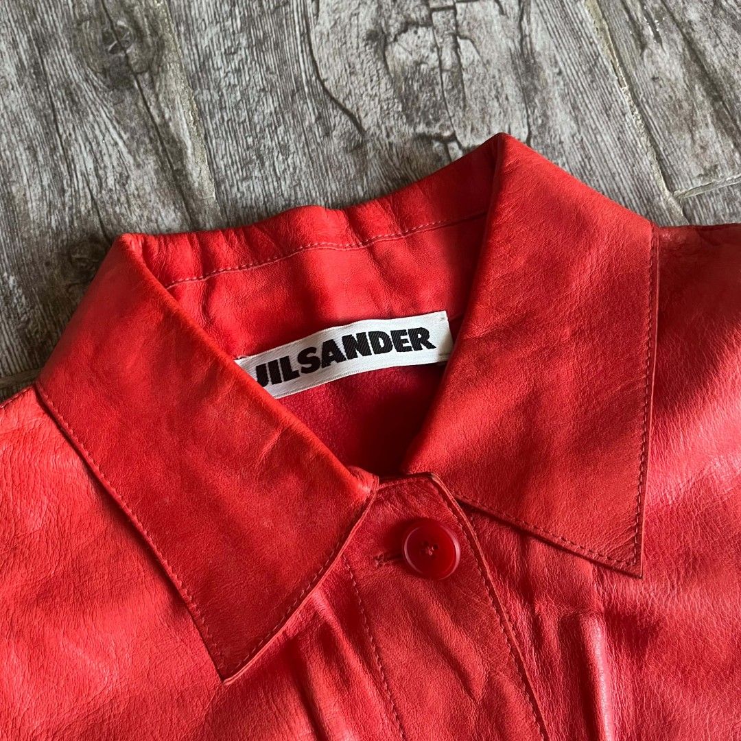 Jil Sander - Prada - Leather Trucker Jacket (Category: Coats, Jackets and Outerwear) located in Manila. Submitted by spo0ky.archives (Listing ID 1471083048, Image 2). Description: Width: 18 length: 21.