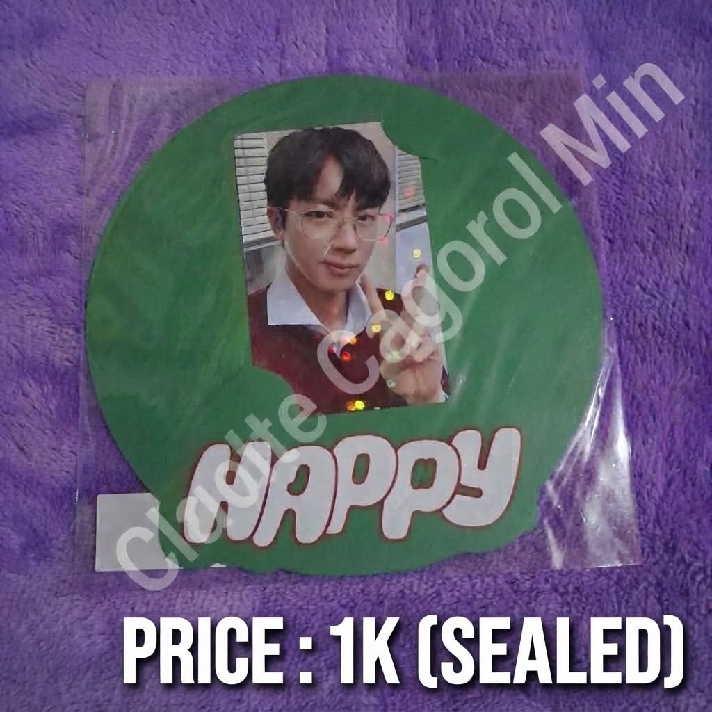 Jin BTS Happy Photocards Sealed (Category: K-Wave Merchandise) located in Butuan. Submitted by justfabclauding (Listing ID 1470971832, Image 1). Description: - Official BTS Jin photocard set - Condition: Brand new, completely sealed in original plastic packaging - Perfect addition to any ARMY collection.