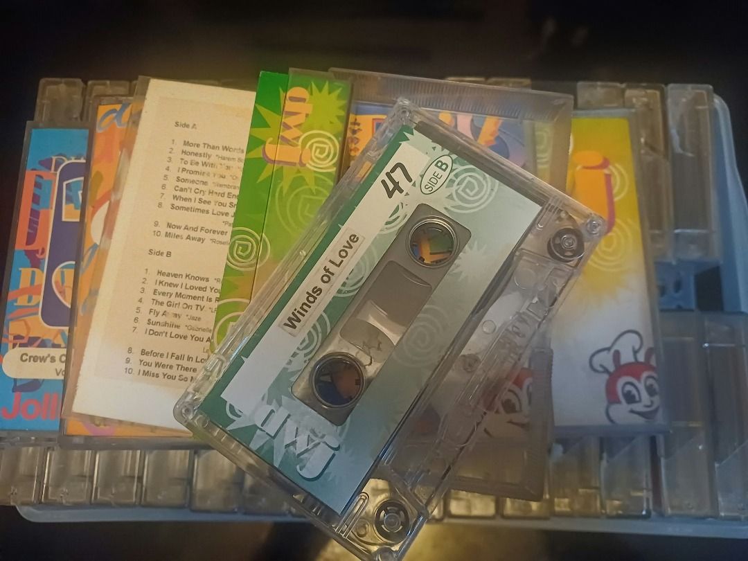 Jollibee Cassettes (Category: CDs & DVDs) located in San Pedro. Submitted by autopwner (Listing ID 1471068461, Image 2). Description: 42 tapes in this collection Assorted songs from various artists, played as in store music. Sourced from former Jollibee Metropolis Condition is as is, some have been tested to work..