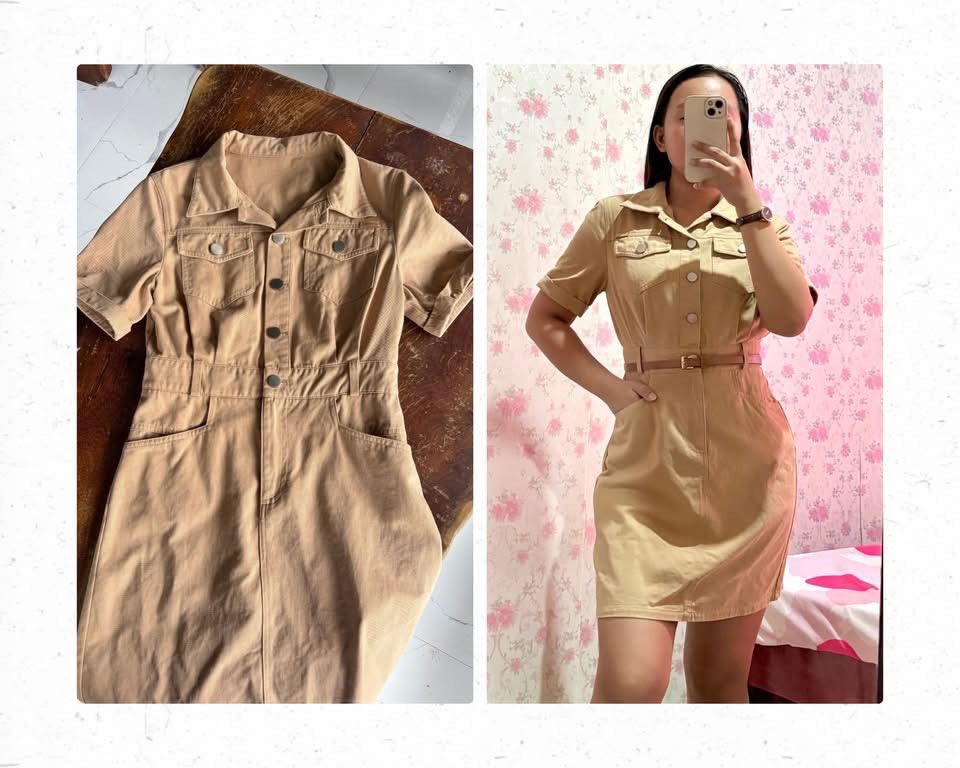 Khaki Button Down Dress (Category: Dresses) located in Batangas. Submitted by chezkagrace_.428 (Listing ID 1471073679, Image 1). Description: Size XS-S BELT NOT INCLUDED.