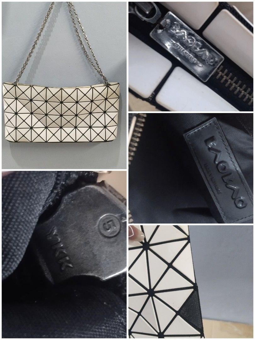 Kili / sling bag (Category: Shoulder Bags) located in Trece Martires City. Submitted by vherma (Listing ID 1470966605, Image 1). Description: off-white/light-beige geometric-patterned shoulder bag by Bao Bao Issey Miyake featuring a metallic chain strap..