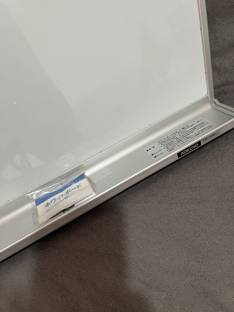 Kokuyo FB-115W Whiteboard (Category: Stationery & School Supplies) located in Las Pinas. Submitted by maple0305 (Listing ID 1470955935, Image 2). Description: - Brand: Kokuyo White Board (Model FB-115W) - Condition: Excellent, clean white surface - Frame: Sturdy silver aluminum frame with integrated bottom marker tray - Inclusions: Unused manual and eraser (still sealed in original plastic wrap) - Features: Reinforced mounting hardware screw slot