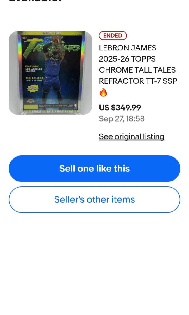 LeBron James Ssp (Category: Raw Singles) located in San Jose. Submitted by gabkarton (Listing ID 1471025252, Image 2). Description: lebron james topps chrome tall tales refractor SSP. last sold ebay $340 selling mine for 15k only! mags included.