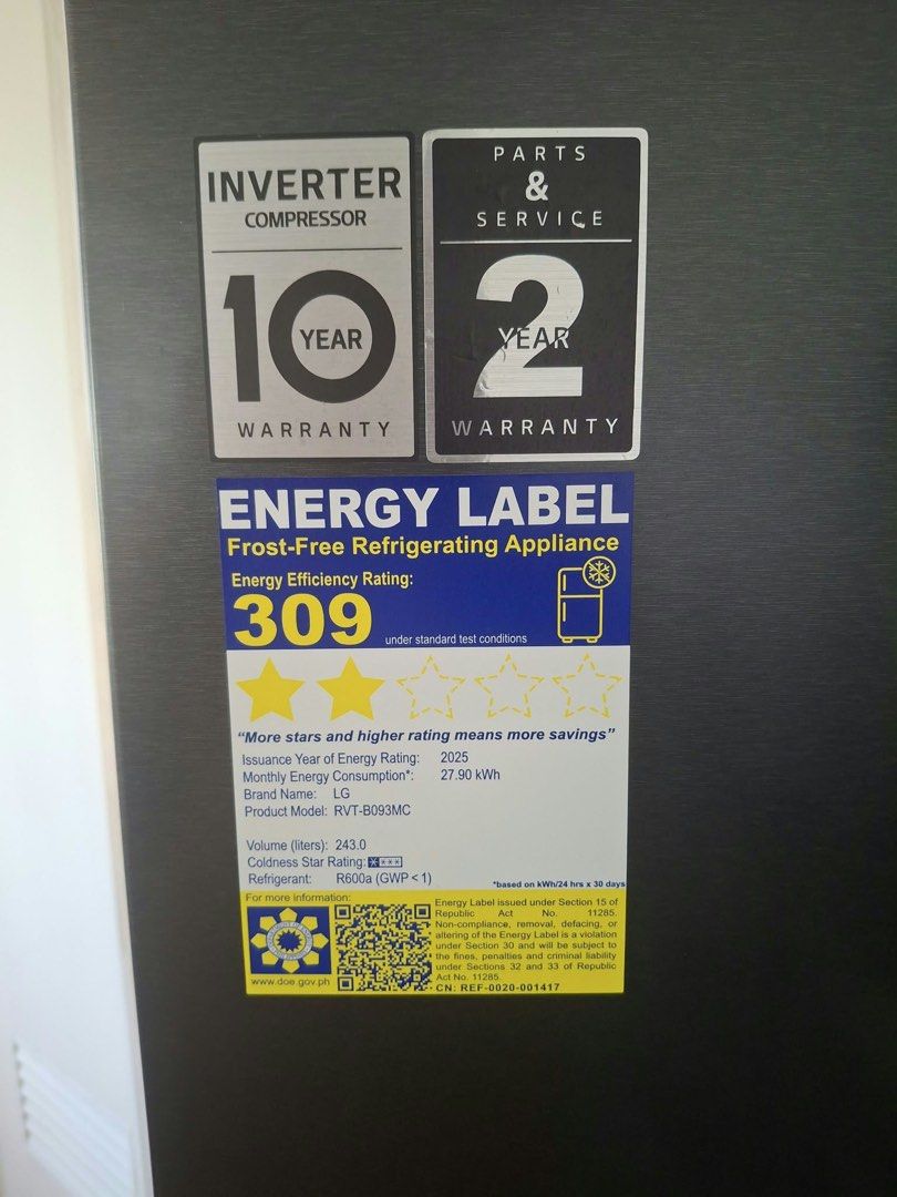 LG | RVT - B093MC (Category: Refrigerators and Freezers) located in Manila. Submitted by zin.tzn (Listing ID 1471005838, Image 1). Description: LG REFRIGERATOR Good as Brand New Only used for 10 months. RFS: Decluttering as we move out. .