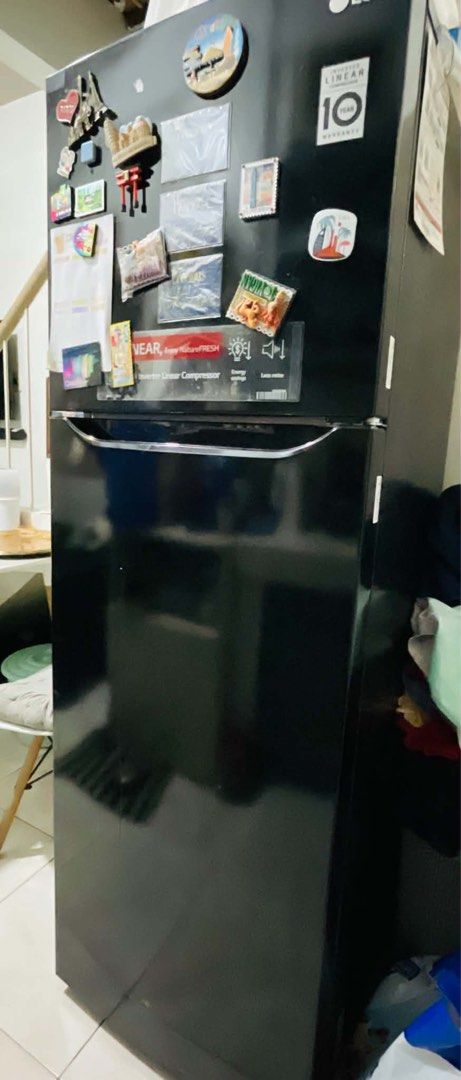 LG Inverter Linear Compressor Refrigerator Black (Category: Other Home Furniture) located in Manila. Submitted by swiftwolf.dcf445 (Listing ID 1470964346, Image 1). Description: - Brand/Model: LG Double Door Refrigerator with Inverter Linear Compressor - Color/Finish: Sleek black with clean exterior - Features: Spacious interior, energy-efficient, comes with 10-year warranty sticker - Condition/Logistics: Heavy unit, strict self-pickup preferred 