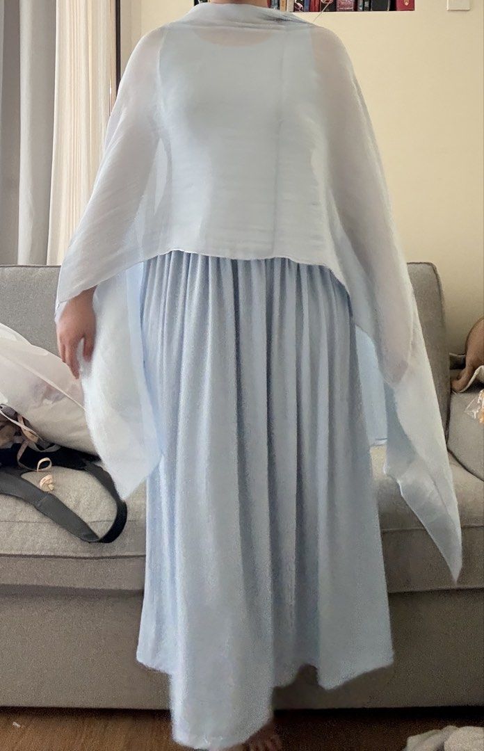Light blue Maxi dress with Shawl (Category: Dresses) located in Manila. Submitted by leahkim.orsolino (Listing ID 1470942938, Image 1). Description: • Brand New but already washed • Fit: XS to Semi-Medium body frame (5'2 Height for reference).